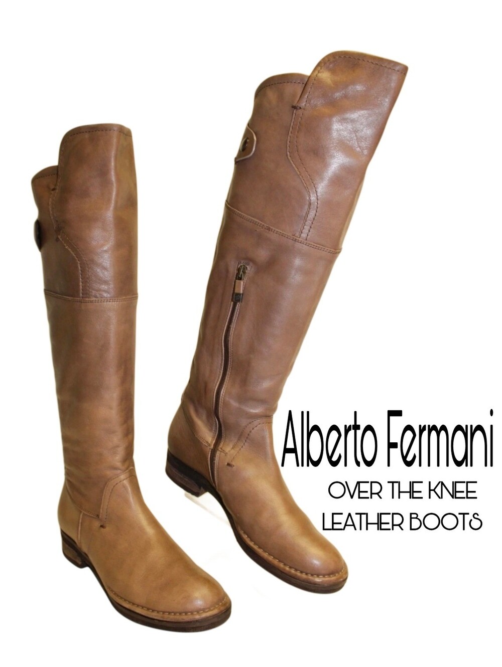 Alberto Fermani Italy Made Women Size 7 37.5 OTK Brown Leather Flat Riding Boots